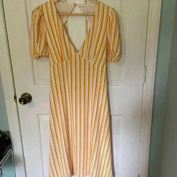 NWT CUPSHE Women's V Neck Striped Tie Back A Shape Knee Length Dress Siz… - Picture 6 of 12